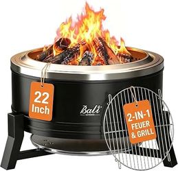 Outdoor Fire Pit for Smokeless Firepit Wood Burning with Grill  22 Inch Smokeless Fire Pit with Poker for Patio, Backyard, Garden
