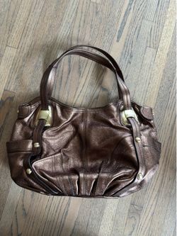 B. Makowsky large leather brass hand bag
