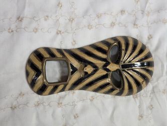 Vintage-Style Black & Gold Cast Metal African-Inspired Wall Mask