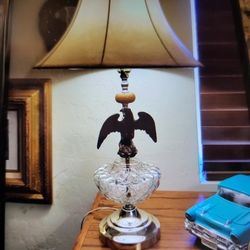 Antique Crystal And Brass Eagle Lamps Set Of Two Large Perfect Work Rate Shades Are Perfect Also $200 For The Set