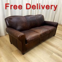 Crate and Barrel Three Cushion Top Grain Leather Sofa Couch Free Delivery