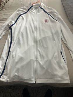 White Full-Zip Track Jacket with Navy Piping