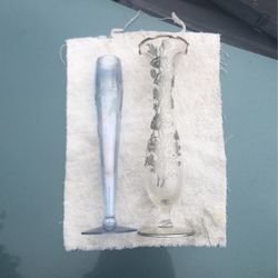 Two Glass Flower Vases 8”