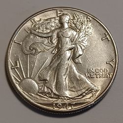 MS 1947-D Walking Liberty Half Dollar, Nice Strike, Mint Luster.