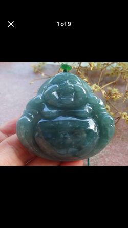 Certificate jadeite jade light green protection laughing buddha god pendant