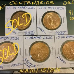 (5) BEAUTIFUL ORIGINAL MEXICAN GOLD CENTENARIO 1947 UNCIRCULATED 22 KARAT WEIGHT 41:6 GRAMS 