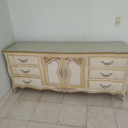 Oak Dresser With Thick Glass 