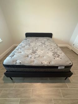 Queen Therapedic Windsor Mattress + Upholstered Platform Bed – Excellent Condition