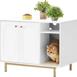 K291-Cat Litter Box Enclosure, Hidden Litter Box Furniture with Storage, Large Wooden Cabinet with Sisal Mat, Modern End Table for Living Room, Bedroo
