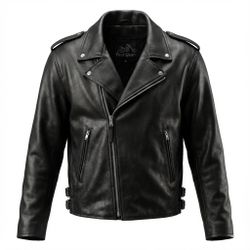 Cowhide Leather Motorcycle Jacket Black XXL 50 British Style Double Side Belts