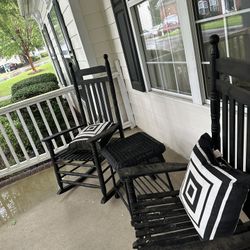 2 Black Rocking Chairs,pillows And Table(Great Condition)
