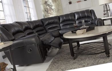 Black sectional with recliners and warranty