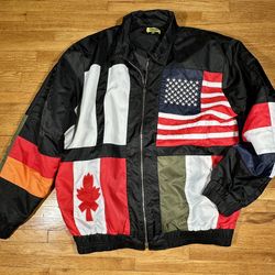 Chinatown Market World Flags Bomber Jacket Mens 2XL Full Zip Multicolor