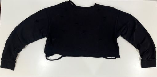 Black Distressed Open-Knit Cropped Sweater – Size M