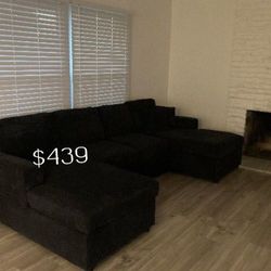 U-shaped Corduroy Sectional Sofa With 2 Accent Pillows 