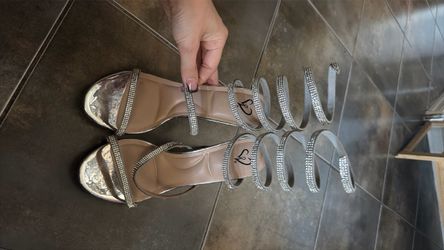 Silver Rhinestone Strappy Heeled Sandals