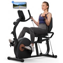 Recumbent Exercise Bike for Home with Smart Bluetooth and Exclusive App Connectivity, LCD, Heart Rate Handle