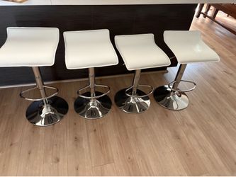 Set of 4 White Adjustable Swivel Bar Stools — Modern Chrome Bases
