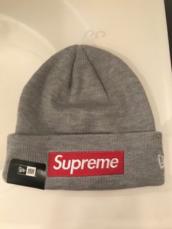 Supreme X New Era Beanie Grey Red Box Logo