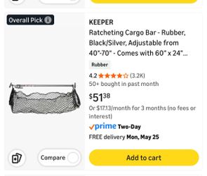 Keeper ratcheting cargo bar with storage net