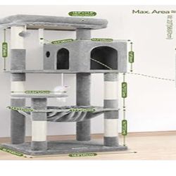 Globlazer Cat Tree Tower with Scratching Post for Indoor Cats, 53inch Tall Plush Multi-Level Cat Climbing Tower