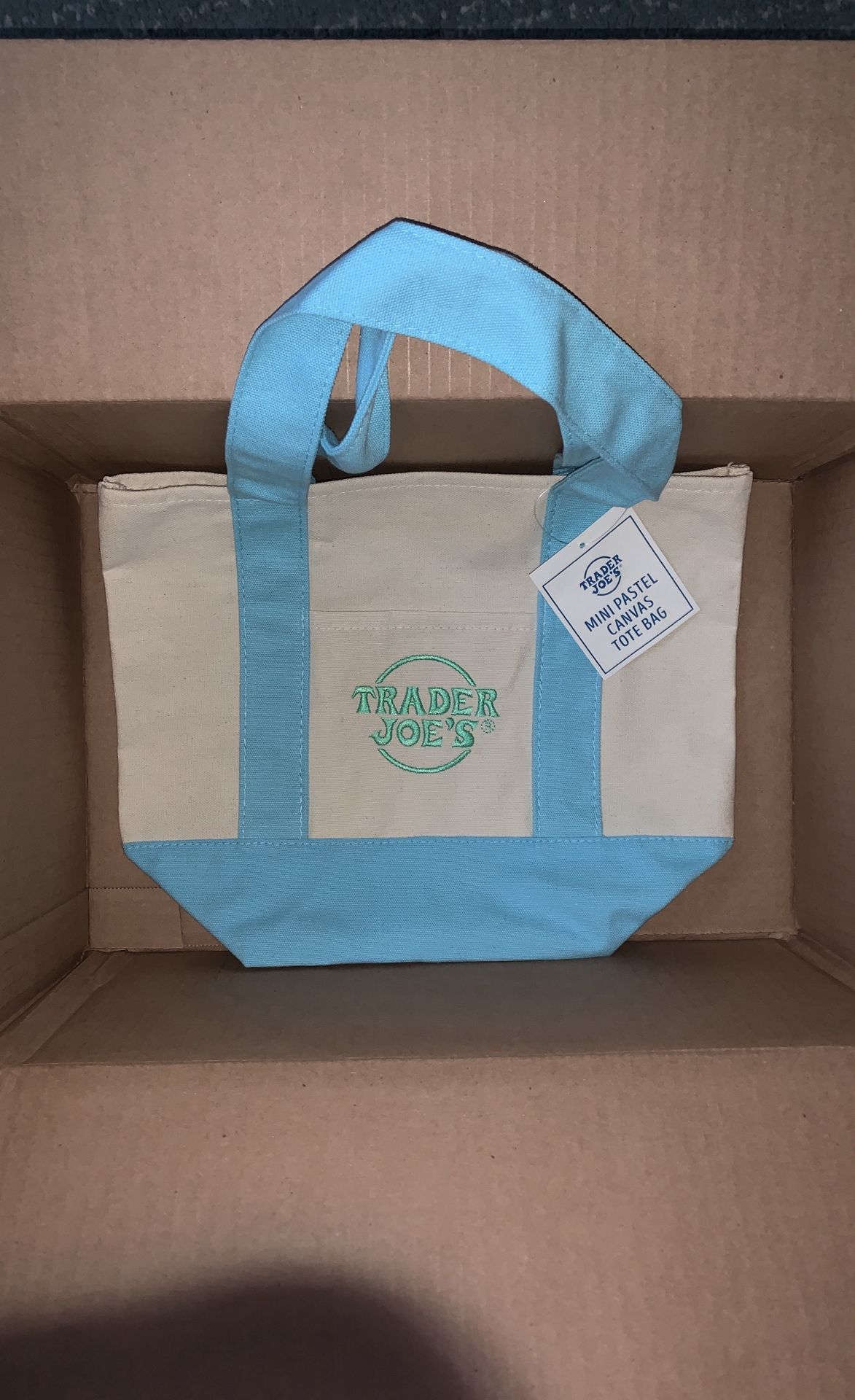 Trader Joe Mini Pastel Canvas Tote Bag Blue