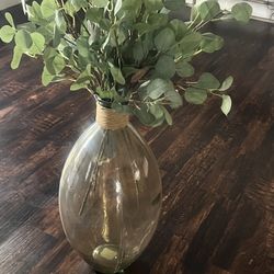 Glass Vase  With  Fake Plants 