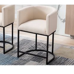 New in box VESCASA 24" H Counter Height Bar Stool with Barrel Back and Arms, 4.5" H Upholstered Seat Cushion Linen Modern Kitchen Island Chair with Bl