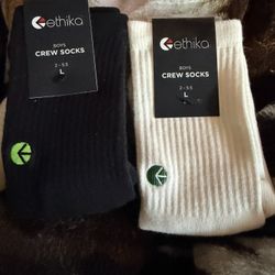Boys Ethika Crew Socks  Large 2-5.5 Nwt 2 Pairs 