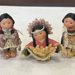 3 Enesco Friends of the Feather Native American child figurines.
