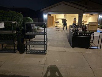 Free Shelving, golf clubs, tables, etc