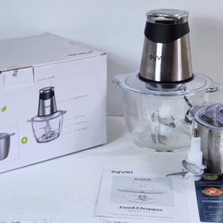 Syvio Food Processors with 2 Bowls, Meat Grinder 4 Bi-Level Blades #379