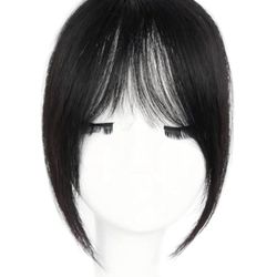 Clip in Bangs, 100% Real Human Hair Fake Bangs Natural Black Clip in Hair Extensions French Bangs Fringe with Temples Hairpieces for Women Natural Ble
