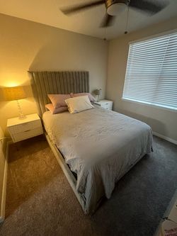 Velvet Upholstered Queen Bed Light Grey