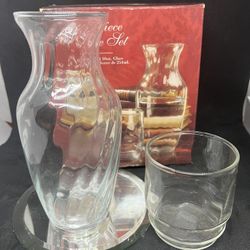 VTG Indiana  Glass Co 2 Pc Clear Glass Bedside Water Set Tumble up