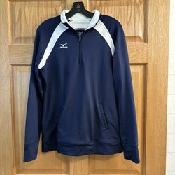 Mizuno Lightweight Performance Drylite Pullover 1/4 Zip Womens M Navy Blue White 