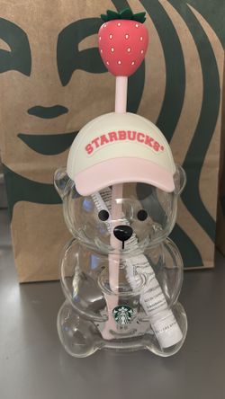 Starbucks pink strawberry bearista glass cup