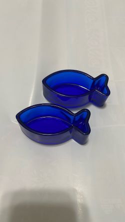 Set of Cobalt Blue Glass Fish Shaped Condiment Dishes Pier One