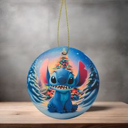 Stitch 3" Round Ceramic Christmas Ornament 