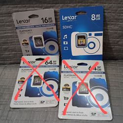 Lexar SD Cards - Brand New 64GB. 16GB, And 8 GB SD Cards