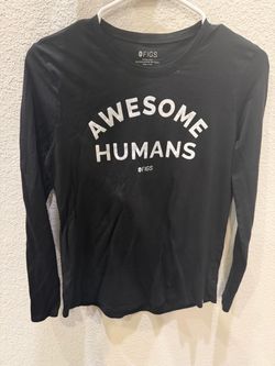 FIGS Black Long Sleeve Crew Neck Graphic T-Shirt "Awesome Humans", S