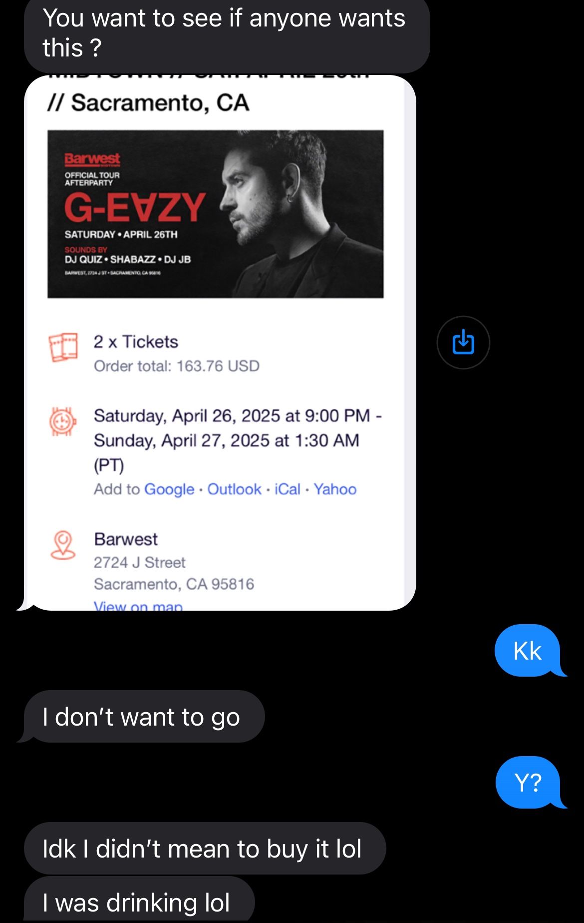 2 G EAZY CONCERT TICKETS 04/26/25 IN SACRAMENTO