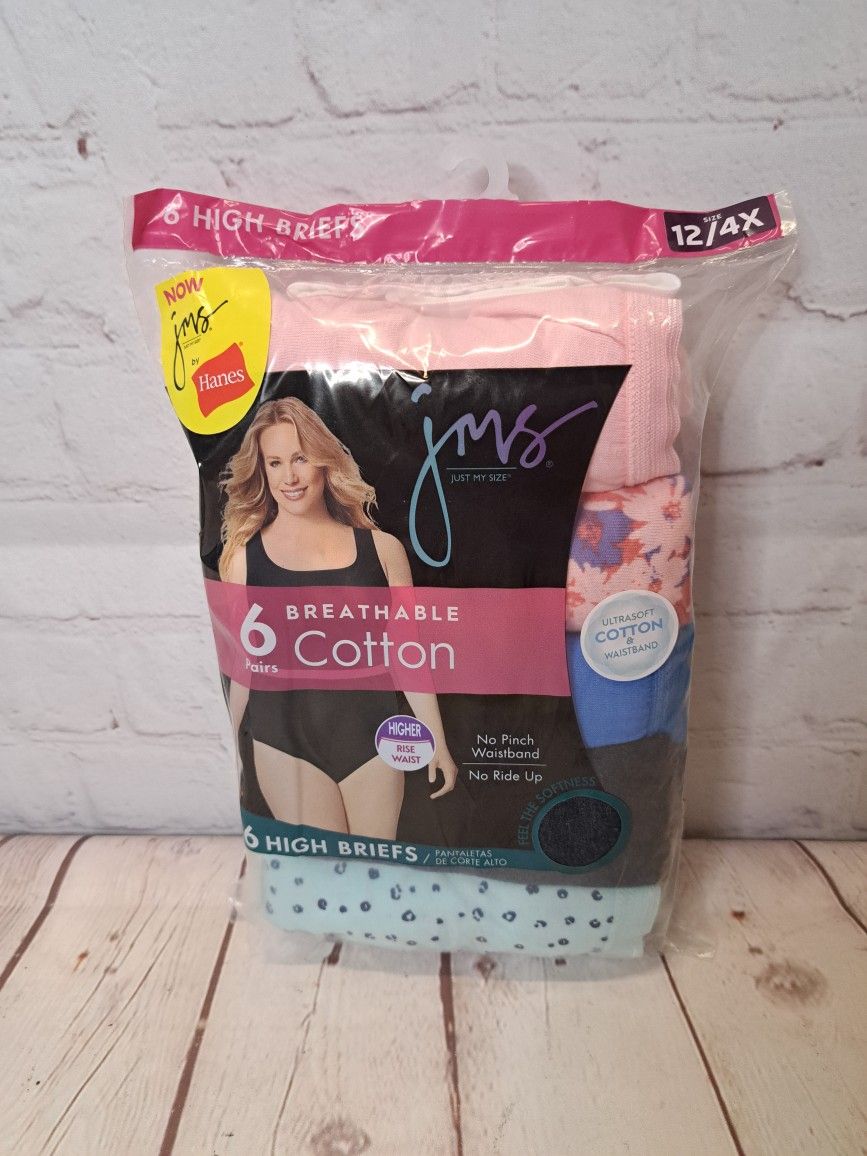 Just My Size JMS Hanes Women's 6 Pair Brief Underwear Size 12/4X