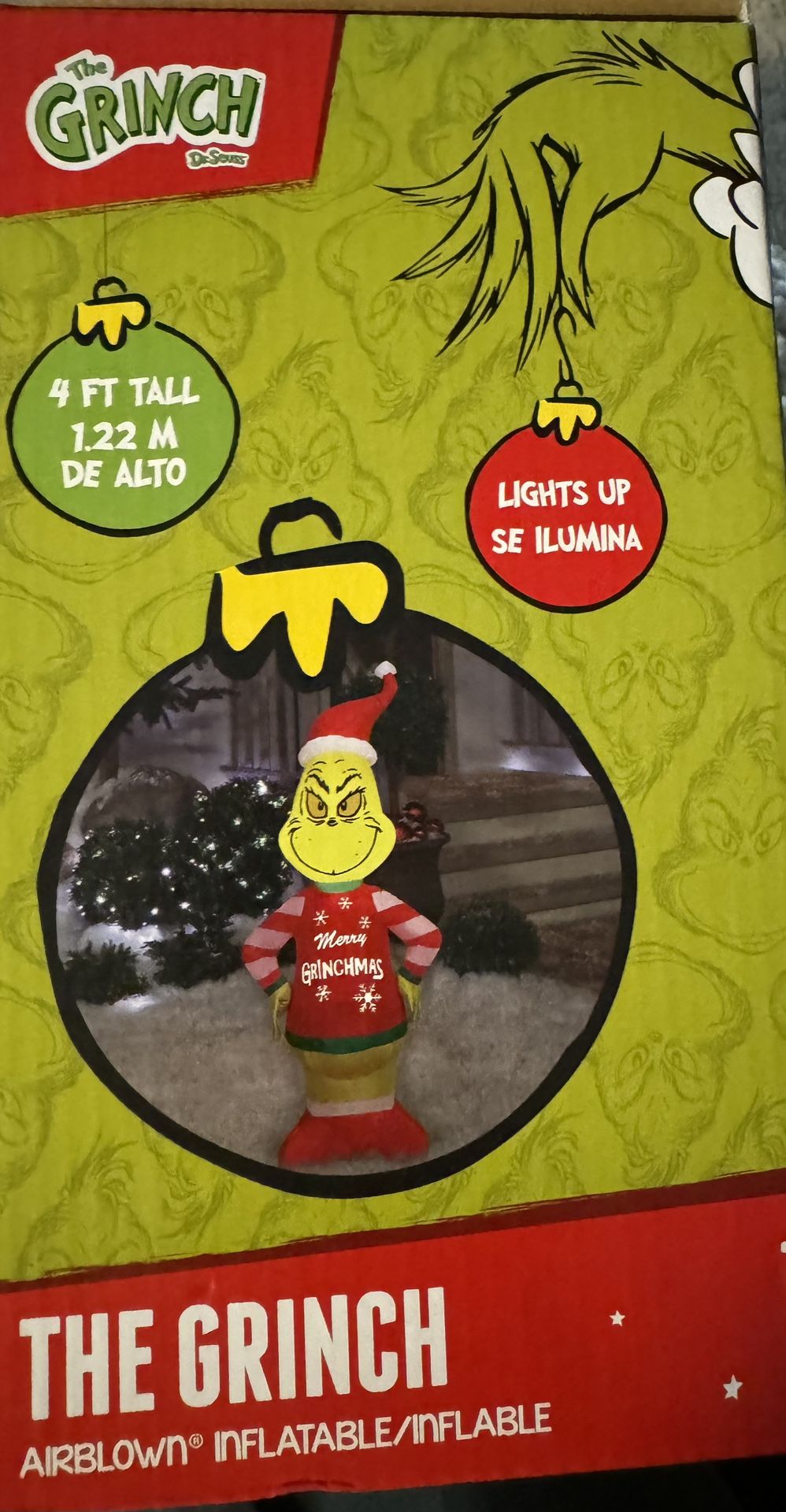 4' Gemmy Airblown Dr. Seuss' Grinch in Ugly Christmas Sweater Yard Decoration...