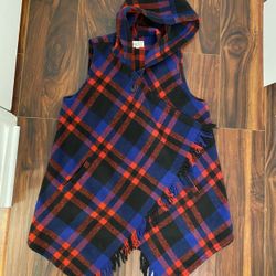 Beautiful Jolt red/blue Hooded Plaid Flannel Swing Vest with pockets• size small •