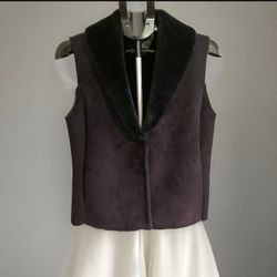 Lauren Ralph Lauren Classic Black Faux Suede + Fur Vest Trim Woman’s Size S