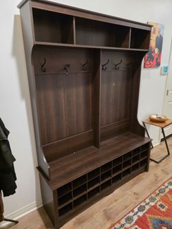 Large Mudroom Hall Tree with Shoe Storage