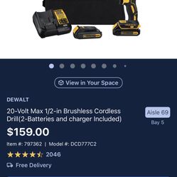 DEWALT 20V MAX Cordless Drill / Driver Kit, Compact, Brushless (DCD777C2)