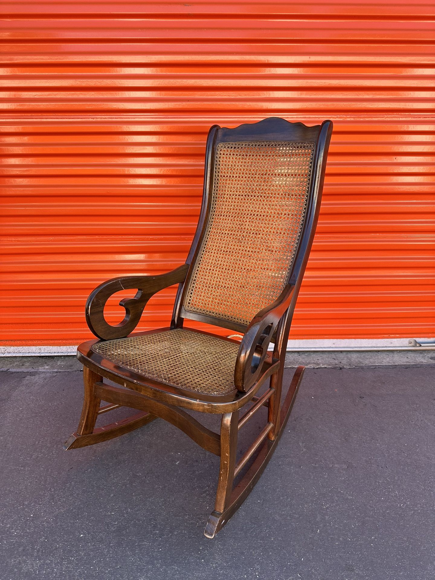 Antique Rocking Chain With Cane Seating, Lincoln Style Walnut Rocking Chair