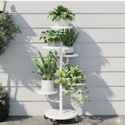 New Tall Plant Stand Indoor Outdoor Metal Plant Stands with Wheels 5 Tiered Corner Plant Holder Heavy Duty Flower Stand for Multiple Pots Planter Stan